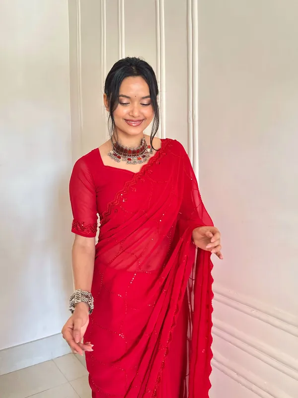 Red_Premium_Designer_Beads_Embellishment_Saree