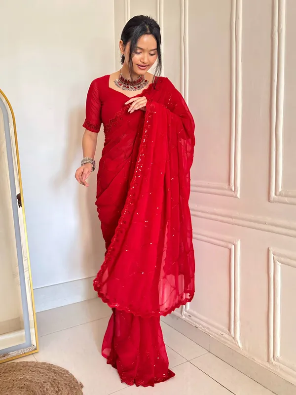 Red_Premium_Designer_Beads_Embellishment_Saree