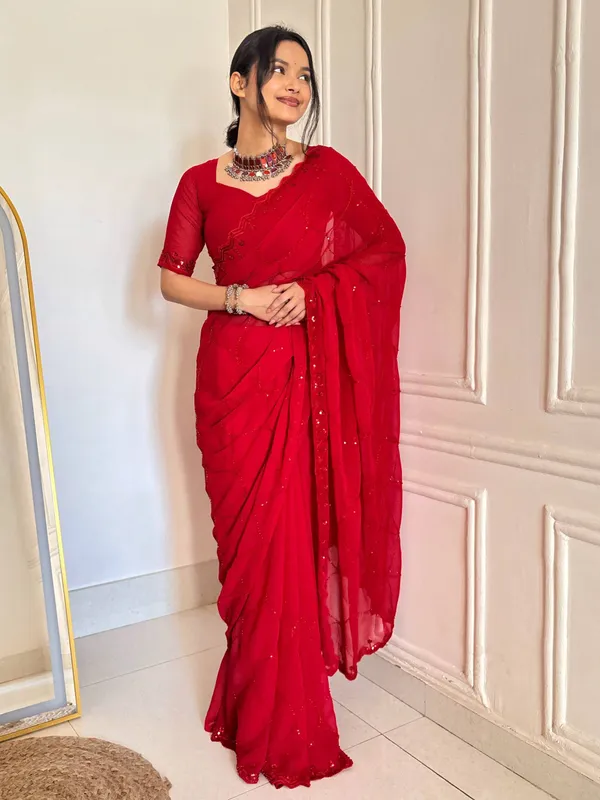 Red_Premium_Designer_Beads_Embellishment_Saree