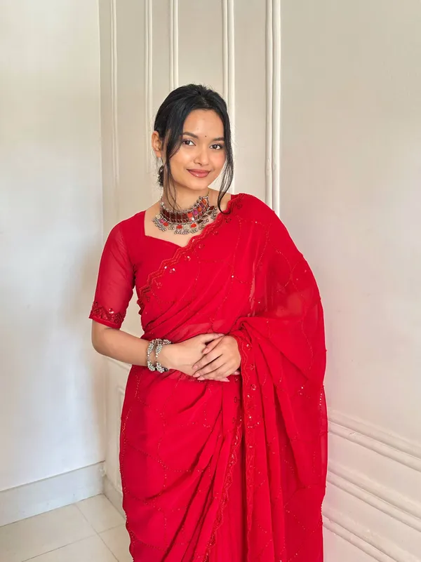 Red_Premium_Designer_Beads_Embellishment_Saree