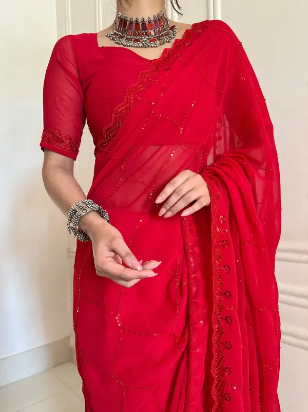 Red_Premium_Designer_Beads_Embellishment_Saree