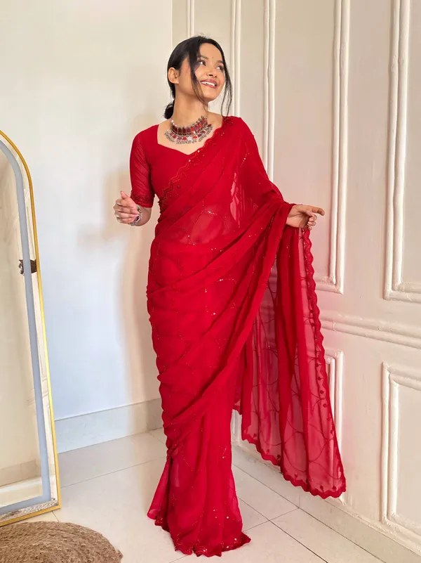 Red_Premium_Designer_Beads_Embellishment_Saree