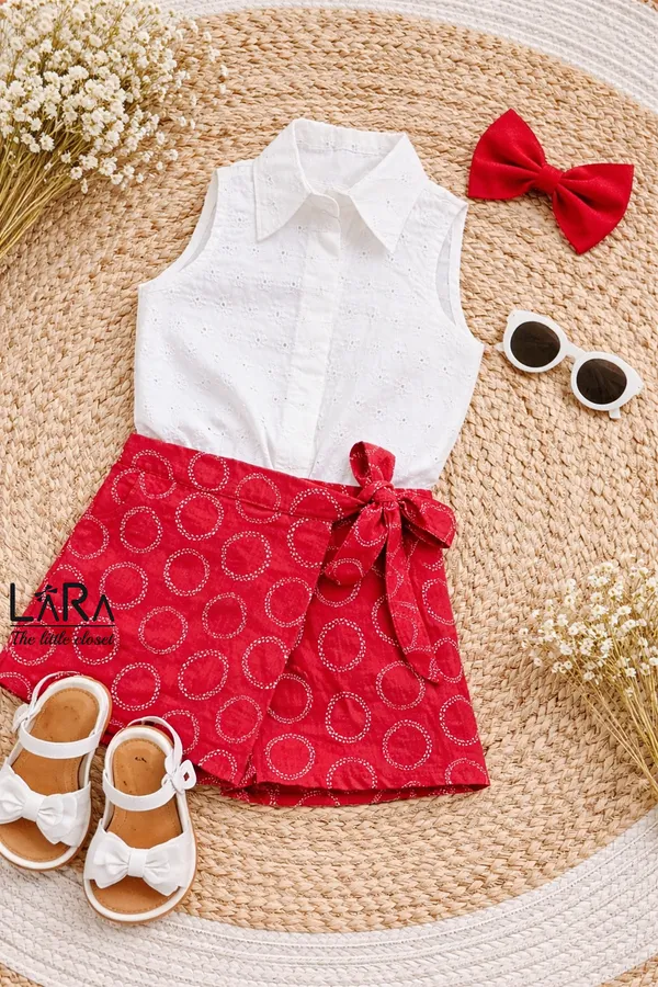 Cute_Red_Skort_With_White_Top_For_Little_Girls