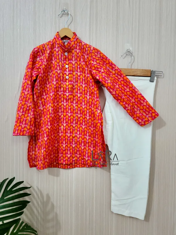 Orange_Cotton_Casual_Kurta_Set_For_Boys