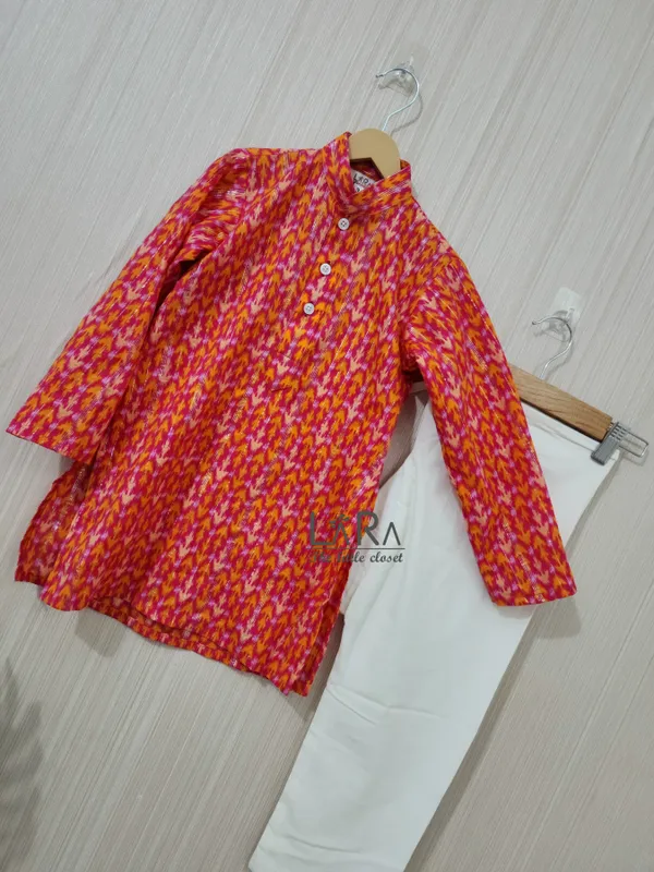 Orange_Cotton_Casual_Kurta_Set_For_Boys