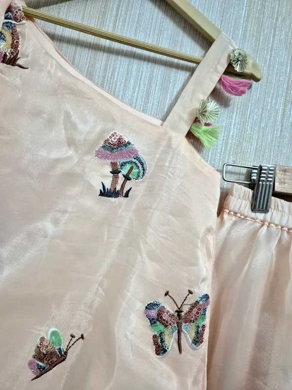 Peach_Coloured_One_Shoulder_Kurti_Palazzo_Set_For_Little_Girls