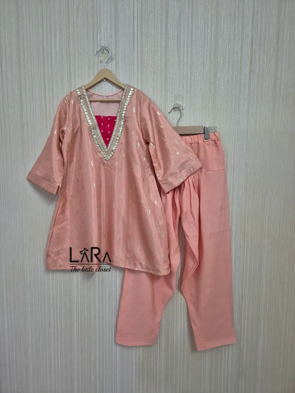 Peach_Traditional_Kurti_Salwar_For_Kids_Indian_Wedding_And_Festive_Wear