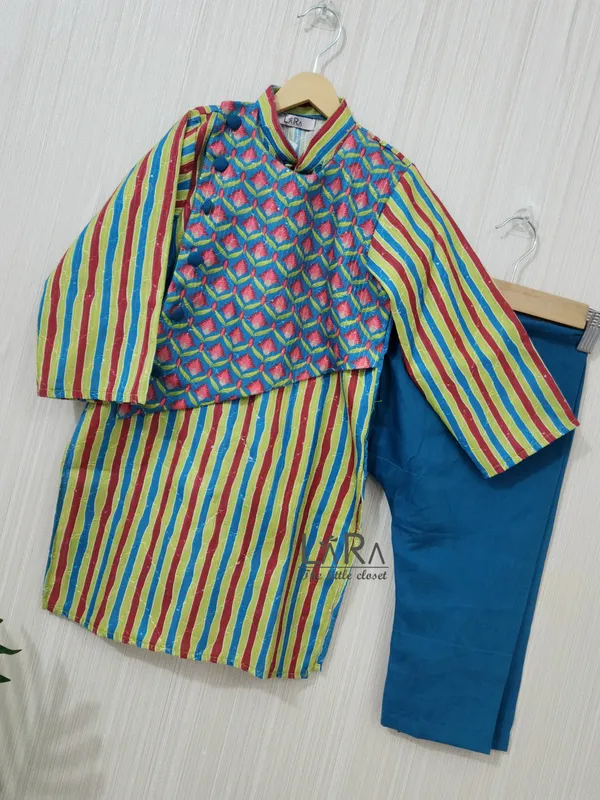 Green_Blue_Cotton_Festive_Kurta_For_Girls