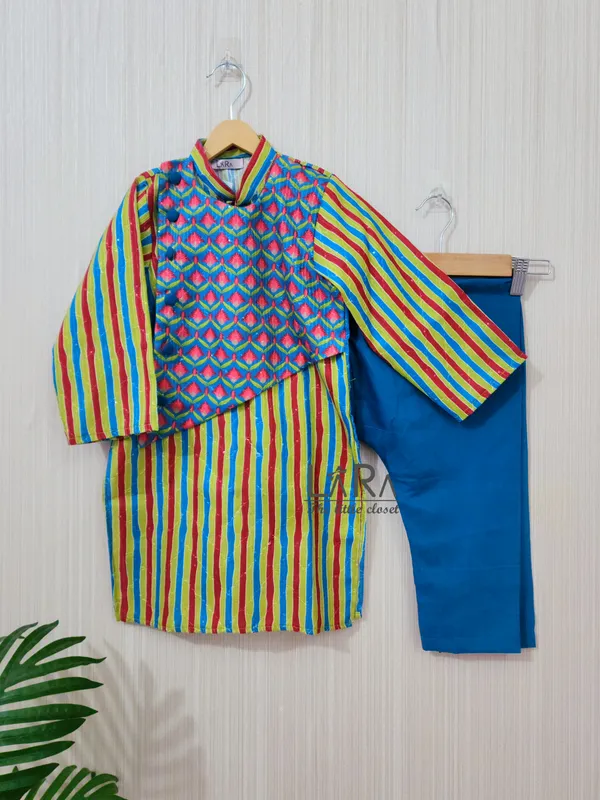 Green_Blue_Cotton_Festive_Kurta_For_Girls