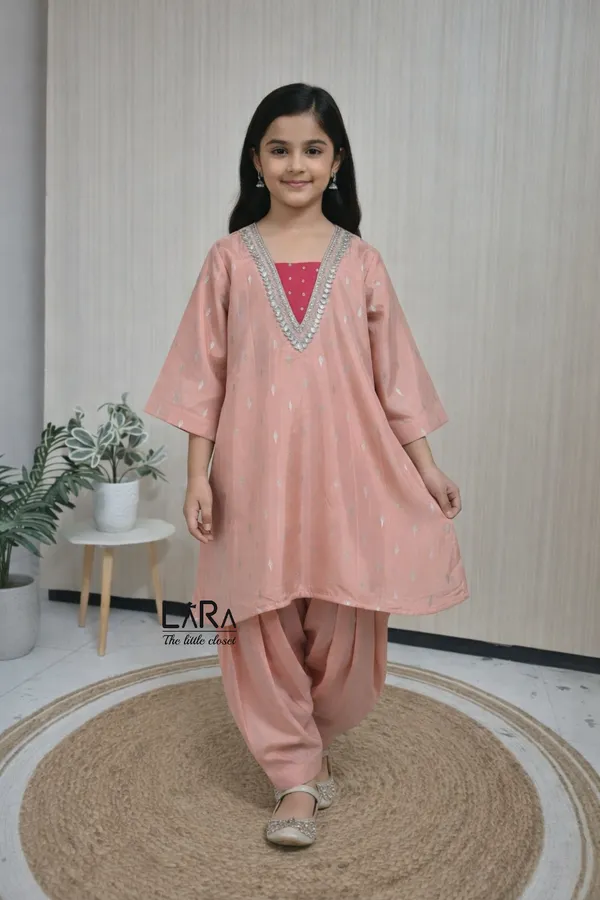 Peach_Traditional_Kurti_Salwar_For_Kids_Indian_Wedding_And_Festive_Wear