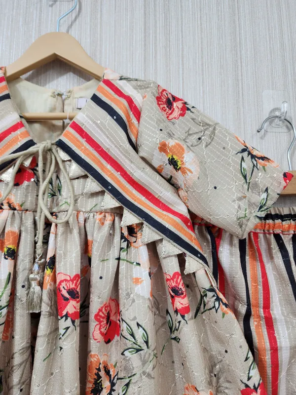 Orange_And_Cream_Cotton_Casual_Kurta_Set_For_Girls