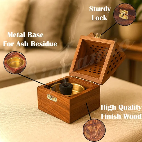 2Pc._Wooden_Dhoop_Dani_/_Incense_Holder_with_Brass_Plate_–_Pooja_Use_(Loban_Dan)