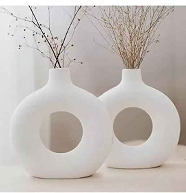 White_Handmade_Ceramic_Donut_Vase,_Ring_Shape_Flower_Pot,_Round_Shape_Vase_(8_Inch)