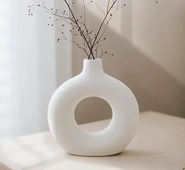 White_Handmade_Ceramic_Donut_Vase,_Ring_Shape_Flower_Pot,_Round_Shape_Vase_(8_Inch)