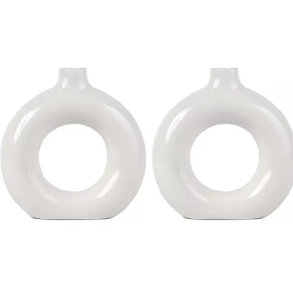 White_Handmade_Ceramic_Donut_Vase,_Ring_Shape_Flower_Pot,_Round_Shape_Vase_(8_Inch)