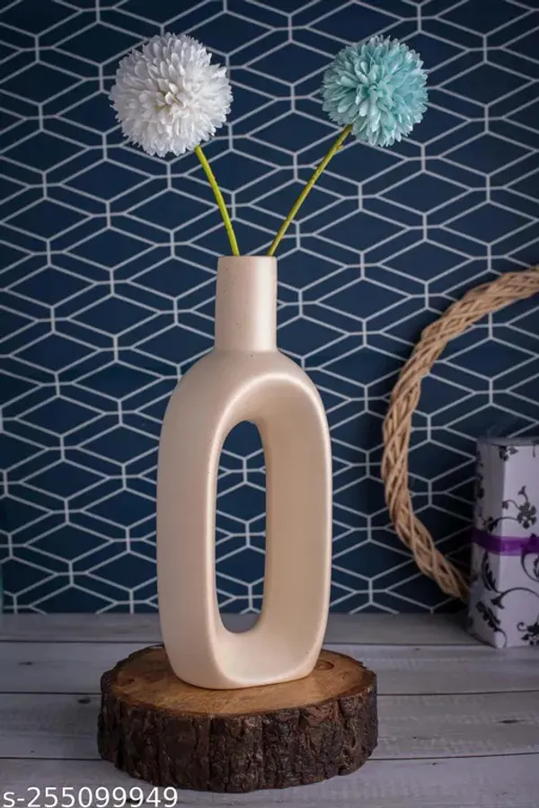 White_Handmade_Ceramic_Oval_Shape_Long_Flower_Vase,__Ceramic_Long_Ring_Flower_Vase_(8_Inch)