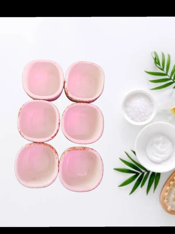 KANHA_ENTERPRISES_Printed_Ceramic_Bowl_Set_Ceramic_Handicrafted_Serving_Bowls_Set?Snacks,_Dips_&_Condiments_Saucer_Set?Chatney_Bowl_Set_(Set_of_6)_(Geometric_Quadrilateral_Shape_Pink_Texture)