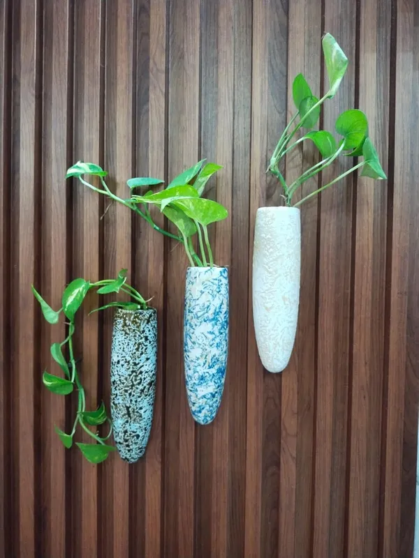 KANHA_ENTERPRISES_Pack_of_3_Multi_Color_Wall_Mounted_Ceramic_Planter?Wall_Mounted_Ceramic_Wall_Giri?Indor_Wall_Decorative_Ceramic_Vase_(7_Inch)_(Brown,_Yellow_&_Blue_Texture)