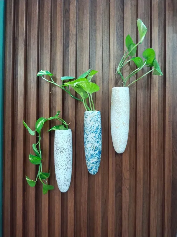 KANHA_ENERPRISES_Pack_of_3_Multi_Color_Wall_Mounted_Ceramic_Planter?Wall_Mounted_Ceramic_Wall_Giri?Indor_Wall_Decorative_Ceramic_Vase_(7_Inch)_(Yellow,_Blue_&_White_Texture)