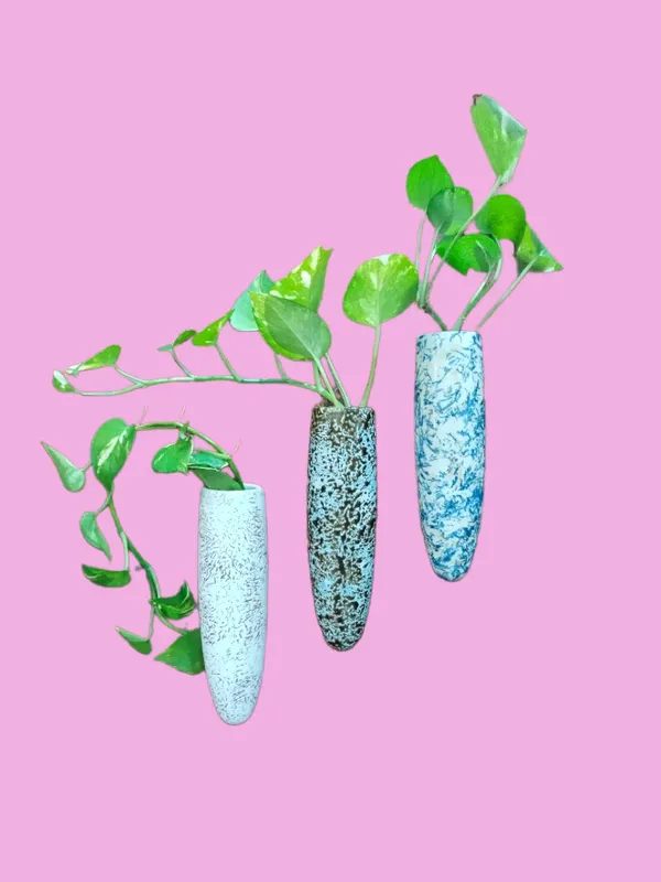 KANHA_ENTERPRISES_Pack_of_3_Multi_Color_Wall_Mounted_Ceramic_Planter?Wall_Mounted_Ceramic_Wall_Giri?Indor_Wall_Decorative_Ceramic_Vase_(7_Inch)_(Blue,_White_&_Brown_Texture)