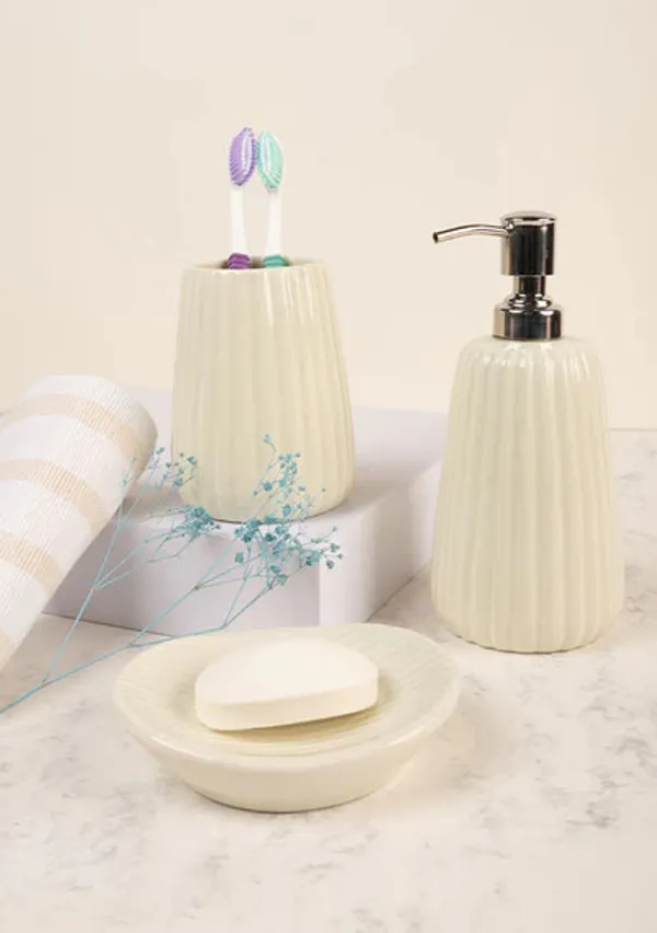 White_Handicraft_Ceramic_Bathroom_Set,_Bath_Accessories_Kit_with_Soap_Dispenser,_Toothbrush_Holder,_Tumbler_&_Soap_Dish_Holder,_Modern_Designer_Decor_for_Home_(3_Pcs_Set)