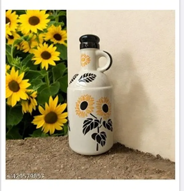 White_&_Black_Handmade_Ceramic_Oil_Bottle,_Ceramic_Oil_Dispenser_Bottle_With_Lid_(1_Ltr)