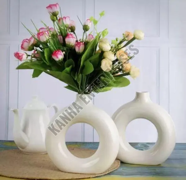 White_Handmade_Ceramic_Donut_Vase,__Ring_Shape_Ceramic_Flower_Pot,_Round_Shape_Flower_Vase_(6_Inch)