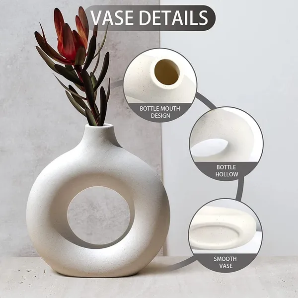White_Handmade_Ceramic_Donut_Vase,__Ring_Shape_Ceramic_Flower_Pot,_Round_Shape_Flower_Vase_(6_Inch)
