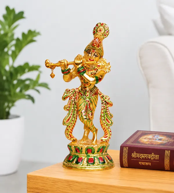 Gold_Plated_Krishna_Playing_Flute_Statue_Meenakari_Handcrafted_for_Home_Decor._Murtidhar_for_Mandir,_Office,_Living_Room_&_Gift_Purpose_Idol_(22_cm)