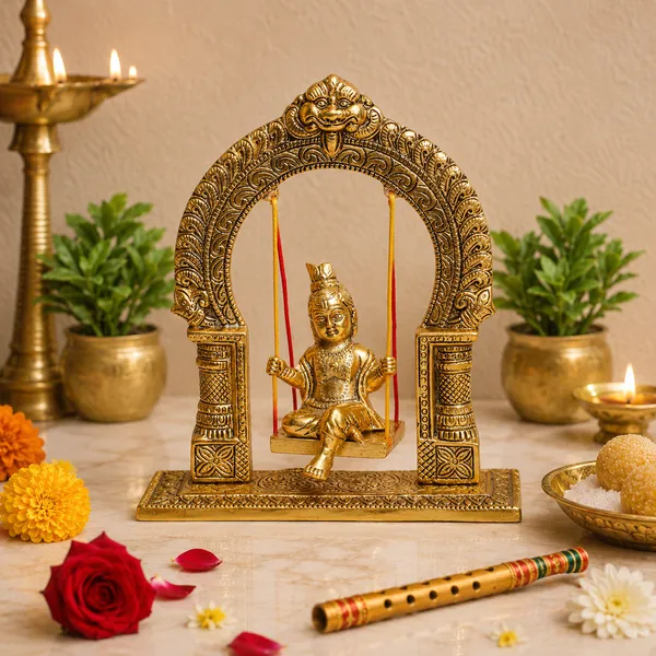 Hastcraft_Bal_Gopal_Jhula_Swing_with_Ornate_Arch_I_Decorative_Jhula_with_sitting_Gopal_Ji_I_For_Home_Temple,_Pooja_Room_&_office_&_home_Décor