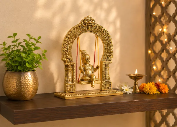 Hastcraft_Bal_Gopal_Jhula_Swing_with_Ornate_Arch_I_Decorative_Jhula_with_sitting_Gopal_Ji_I_For_Home_Temple,_Pooja_Room_&_office_&_home_Décor