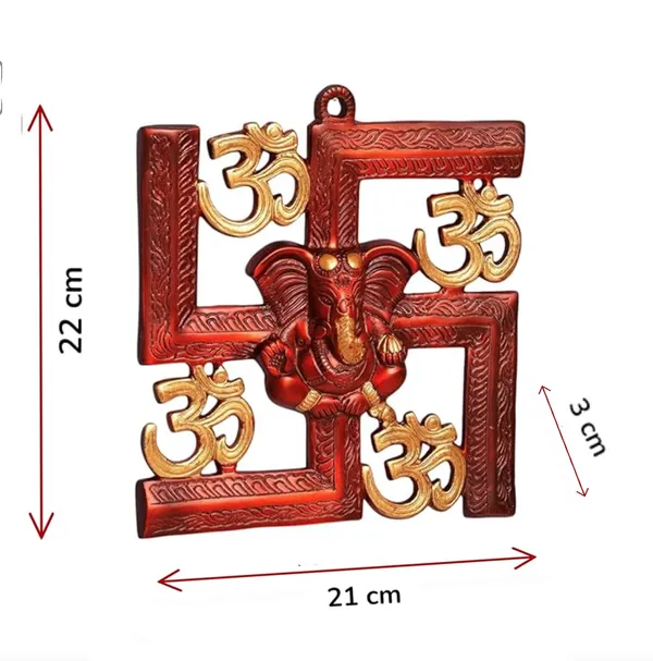 Hastcraft_Divine_Swastik_with_Ganesha_Wall_Decor_with_Om_Symbols,_Elegant_Red_&_Gold_Finish_Religious_Wall_Decor_for_Prosperity_&_Positivity_at_Home_&_Office