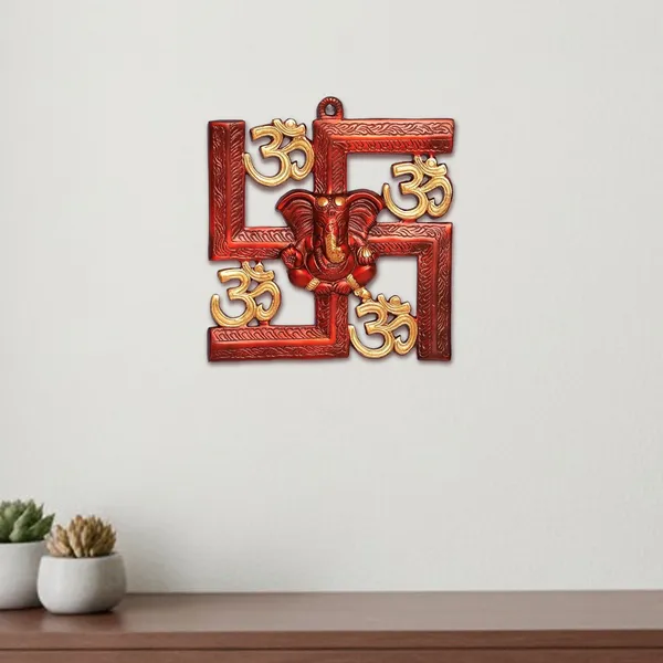 Hastcraft_Divine_Swastik_with_Ganesha_Wall_Decor_with_Om_Symbols,_Elegant_Red_&_Gold_Finish_Religious_Wall_Decor_for_Prosperity_&_Positivity_at_Home_&_Office