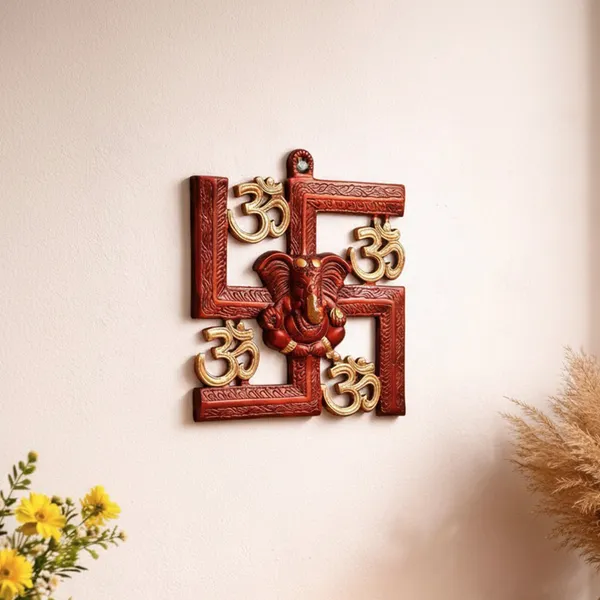 Hastcraft_Divine_Swastik_with_Ganesha_Wall_Decor_with_Om_Symbols,_Elegant_Red_&_Gold_Finish_Religious_Wall_Decor_for_Prosperity_&_Positivity_at_Home_&_Office