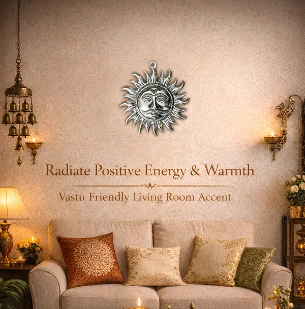 Hastcraft_Handcrafted_Metal_Sun_Face_with_Rays_Antique_Wall_Decor_Silver_Finish_for_Energy_and_Positivity,_Home-Living_Room,_Entrance_&_Office-8_Inch