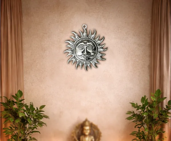 Hastcraft_Handcrafted_Metal_Sun_Face_with_Rays_Antique_Wall_Decor_Silver_Finish_for_Energy_and_Positivity,_Home-Living_Room,_Entrance_&_Office-8_Inch