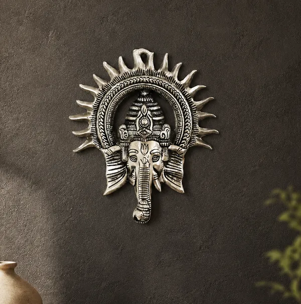 Hastcraft_Kiran_Ganesha_Surya_Chakra_Wall_Hanging-Wall_Art_with_Red_&_Green_Stone_Detailing_for_Indoor_&_Enterance-Silver