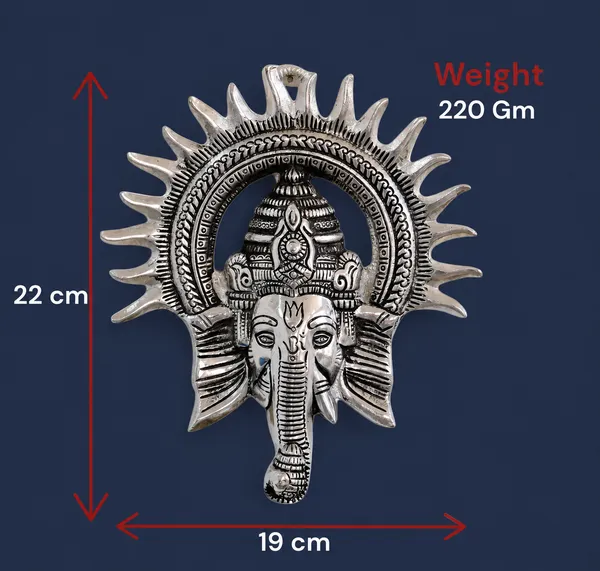 Hastcraft_Kiran_Ganesha_Surya_Chakra_Wall_Hanging-Wall_Art_with_Red_&_Green_Stone_Detailing_for_Indoor_&_Enterance-Silver