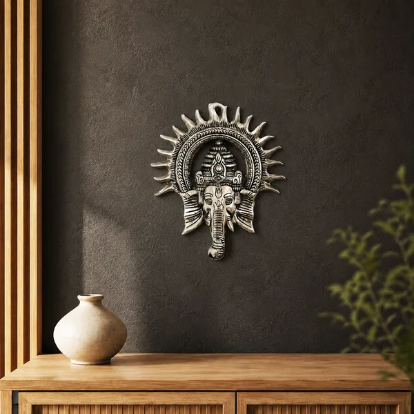 Hastcraft_Kiran_Ganesha_Surya_Chakra_Wall_Hanging-Wall_Art_with_Red_&_Green_Stone_Detailing_for_Indoor_&_Enterance-Silver