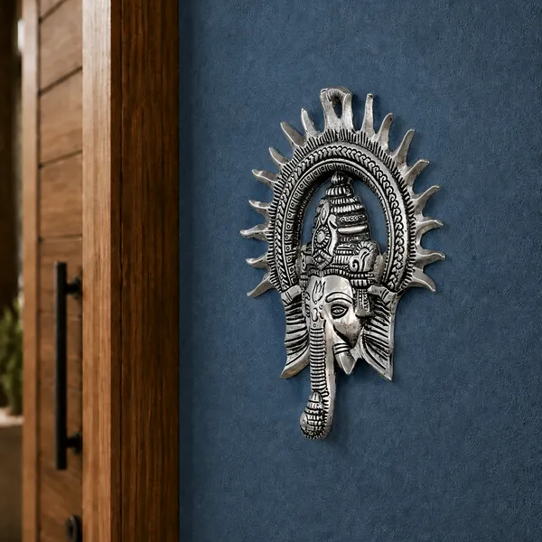 Hastcraft_Kiran_Ganesha_Surya_Chakra_Wall_Hanging-Wall_Art_with_Red_&_Green_Stone_Detailing_for_Indoor_&_Enterance-Silver