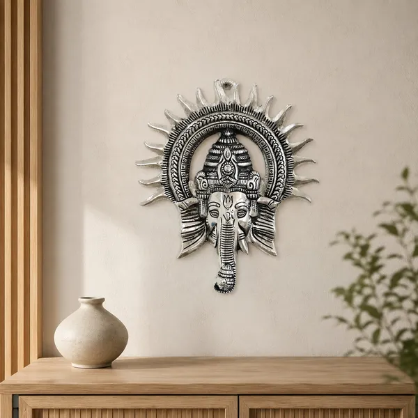 Hastcraft_Kiran_Ganesha_Surya_Chakra_Wall_Hanging-Wall_Art_with_Red_&_Green_Stone_Detailing_for_Indoor_&_Enterance-Silver