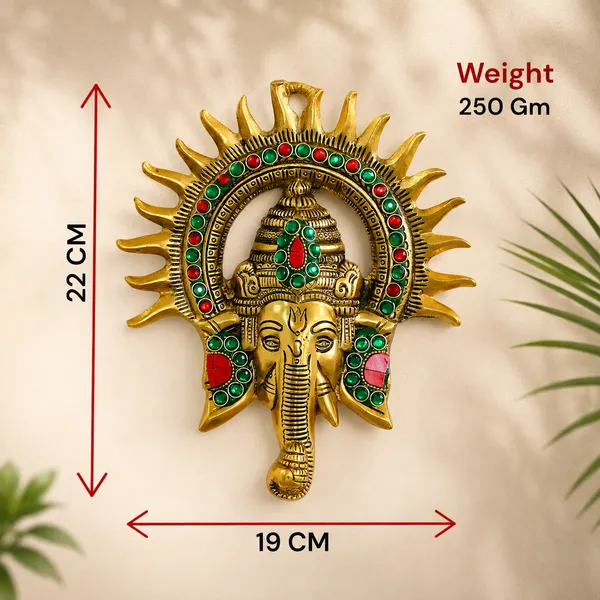 Hastcraft_Kiran_Ganesha_Surya_Chakra_Wall_Hanging-Wall_Art_with_Red_&_Green_Stone_Detailing_for_Indoor_&_Enterence-Multicolor