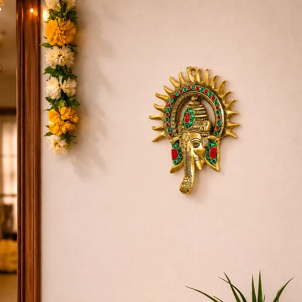 Hastcraft_Kiran_Ganesha_Surya_Chakra_Wall_Hanging-Wall_Art_with_Red_&_Green_Stone_Detailing_for_Indoor_&_Enterence-Multicolor