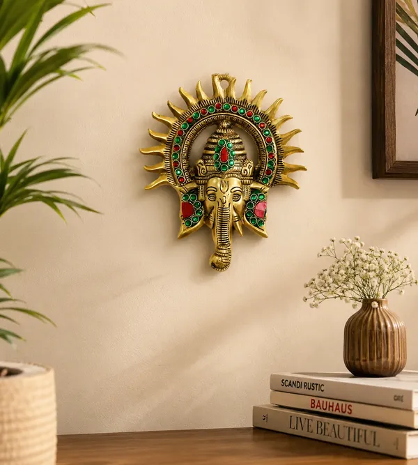 Hastcraft_Kiran_Ganesha_Surya_Chakra_Wall_Hanging-Wall_Art_with_Red_&_Green_Stone_Detailing_for_Indoor_&_Enterence-Multicolor