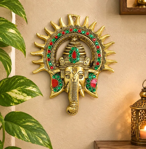 Hastcraft_Kiran_Ganesha_Surya_Chakra_Wall_Hanging-Wall_Art_with_Red_&_Green_Stone_Detailing_for_Indoor_&_Enterence-Multicolor