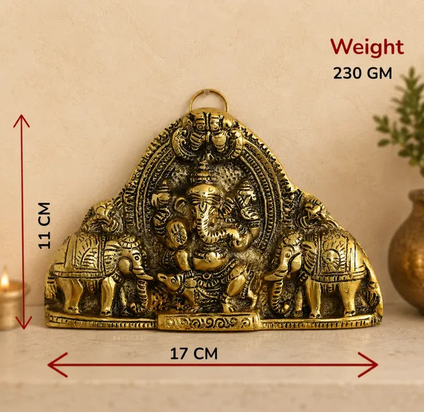 Hastcraft_Lord_Ganesha_Wall_Hanging_with_Elephants_|_Antique_Gold_Finish_Home_Decor_for_Living_Room,_Entrance,_Pooja_Room_and_Gifting