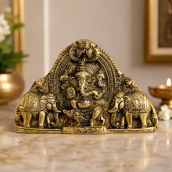 Hastcraft_Lord_Ganesha_Wall_Hanging_with_Elephants_|_Antique_Gold_Finish_Home_Decor_for_Living_Room,_Entrance,_Pooja_Room_and_Gifting