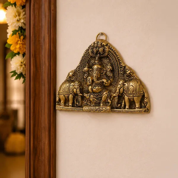 Hastcraft_Lord_Ganesha_Wall_Hanging_with_Elephants_|_Antique_Gold_Finish_Home_Decor_for_Living_Room,_Entrance,_Pooja_Room_and_Gifting