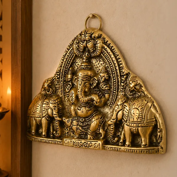 Hastcraft_Lord_Ganesha_Wall_Hanging_with_Elephants_|_Antique_Gold_Finish_Home_Decor_for_Living_Room,_Entrance,_Pooja_Room_and_Gifting