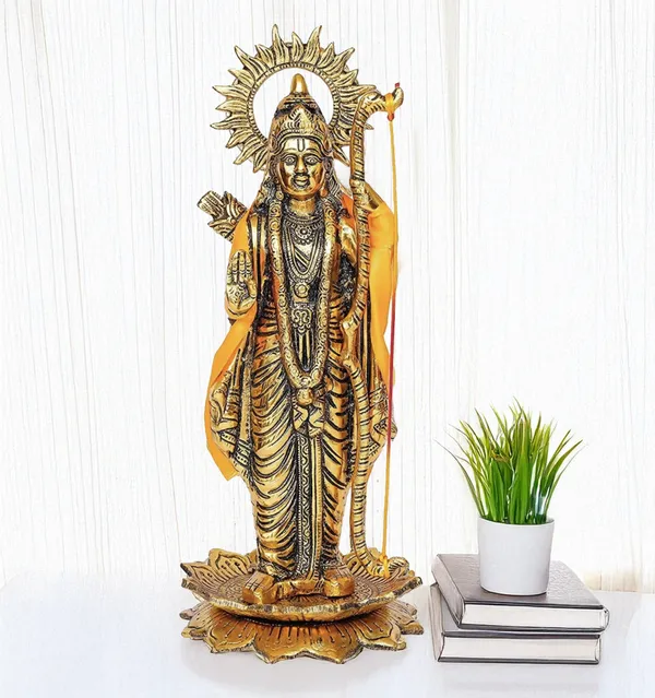 Hastcraft_Lord_Ram_Statue_White_Metal_Golden_Finish_Shri_Ram_Idol_with_Bow_and_Arrow,_Dharma_&_Strength_Symbol_Ram_Murti_for_Décor-Spiritual_Gift_31.5_cm